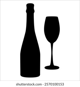 Wine Bottle and Glass Silhouette vector illustration