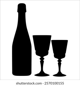 Wine Bottle and Glass Silhouette vector illustration