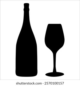 Wine Bottle and Glass Silhouette vector illustration