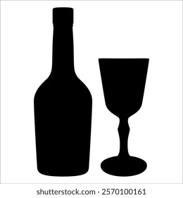 Wine Bottle and Glass Silhouette vector illustration