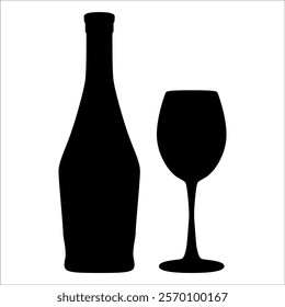 Wine Bottle and Glass Silhouette vector illustration