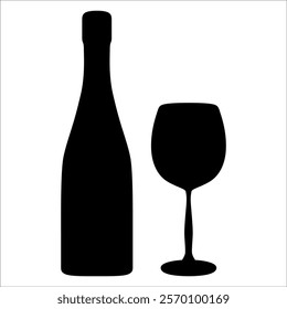 Wine Bottle and Glass Silhouette vector illustration