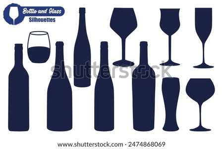 Wine Bottle and glass silhouette vector