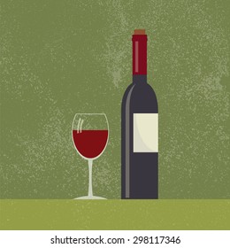 Wine bottle and wine glass  simple flat  vector illustration.