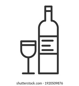 Wine bottle and glass. Simple food icon in trendy line style isolated on white background for web apps and mobile concept. Vector Illustration. EPS10