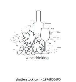 Wine bottle and glass thin flat design