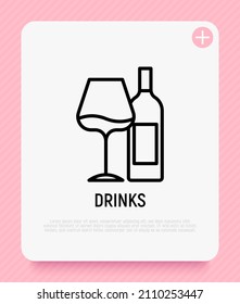 Weinflasche und Glas dünne Linie Symbol. Romantisches Abendessen. Moderne Vektorgrafik.