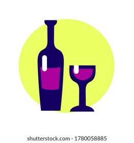 Botella de vino y vidrio. Vector.