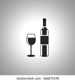 wine bottle and wine glass vector black icon