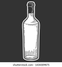 Wine bottle, glass. Vector in doodle and sketch style. Isolated on dark background