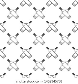 Wine bottle, glass. Vector in doodle and sketch style. Isolated on white background, seamless pattern