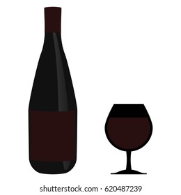 Wine bottle and wine glass vector eps10. Wine in bottle with glass.