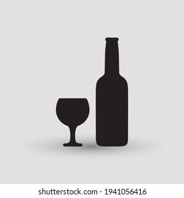 Wine bottle with glass vector graphic logo design.