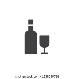 Wine bottle and glass vector icon. filled flat sign for mobile concept and web design. Alcohol drink solid icon. Symbol, logo illustration. Pixel perfect vector graphics