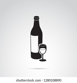 Wine bottle with glass vector icon. 