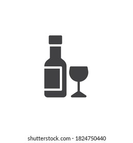 Wine bottle and glass vector icon. filled flat sign for mobile concept and web design. Wine Glass with bottle glyph icon. Symbol, logo illustration. Vector graphics