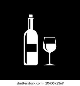 Botella de vino y vaso de vino. Icono de vector