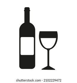 Wine bottle and glass. Vector icon isolated on white background