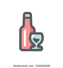 Wine bottle and glass Vector icon Cartoon illustration