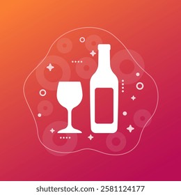 wine bottle and glass vector icon