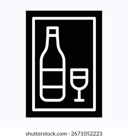 Botella de vino y Vector de cristal, Vector aislado icono de estilo de silueta,