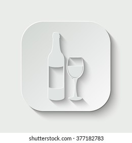 wine bottle and wine glass vector icon - paper illustration