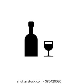 Wine bottle and a glass. Vector icon