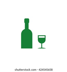 Wine bottle and a glass. Vector icon green