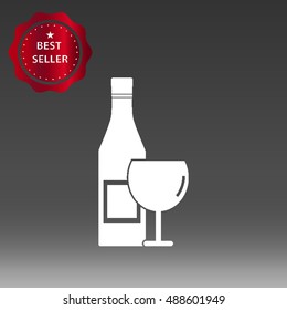Wine Bottle and Glass Vector Icon Illustration