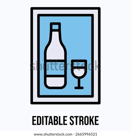 Wine Bottle And Glass Vector Icon, Isolated Vector Lineal Color Style Icon, Editable Stroke.