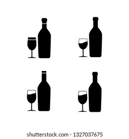 Wine bottle and glass. Vector Illustration. 
