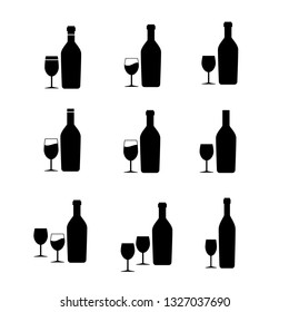 Wine bottle and glass. Vector Illustration. 