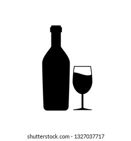 Wine bottle and glass. Vector Illustration. 