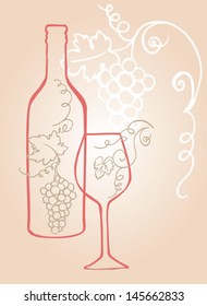 Wine bottle & glass vector illustration