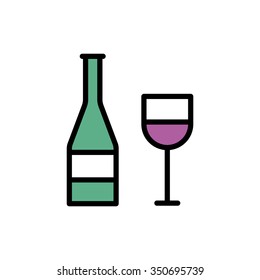 Wine bottle and glass. Vector illustration