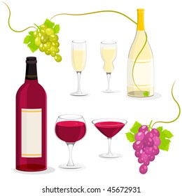 Wine Bottle and Glass. Vector Illustration.