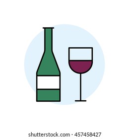 Wine bottle and glass. Vector illustration