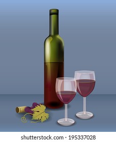 wine bottle and glasses
