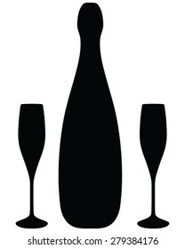 Wine bottle and glasses, champagne, vector, background, wallpaper