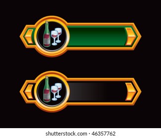 wine bottle and glasses green and black arrows