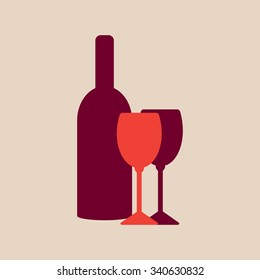 Wine bottle and glasses icon