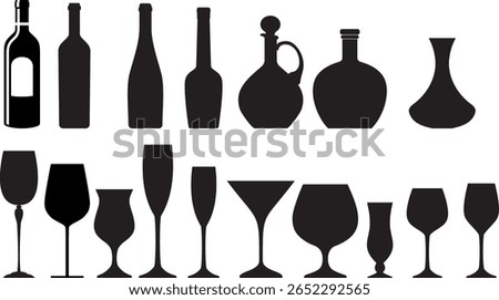 wine bottle and wine glasses icons vector 