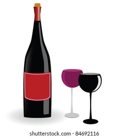 wine bottle and glasses illustration