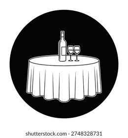 Wine bottle and glasses on round table
