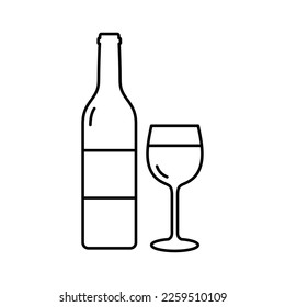Wine bottle with wine glasses outline icon