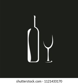 Wine bottle and glasses outline vector. Silhouette art line illustration.