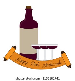 Wine bottle and wine glasses. Rosh Hashanah