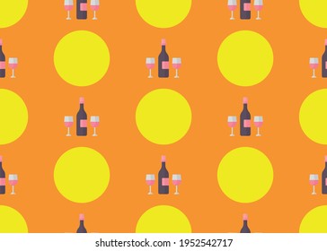 Weinflasche und Brille. Nahtloser Hintergrund. Für die Gestaltung von Geschenkpapier.