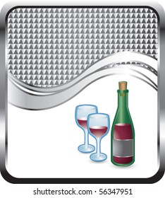  wine bottle and glasses under silver checkered wave