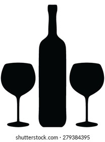 Wine bottle and glasses, vector, background, wallpaper